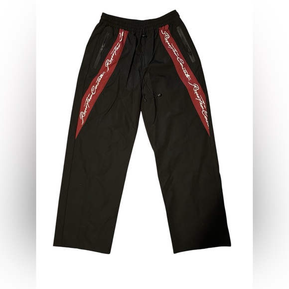Civil Regime Pants - Civil Regime Black Track Pants with red Script Panels Sizd: Small NWOT